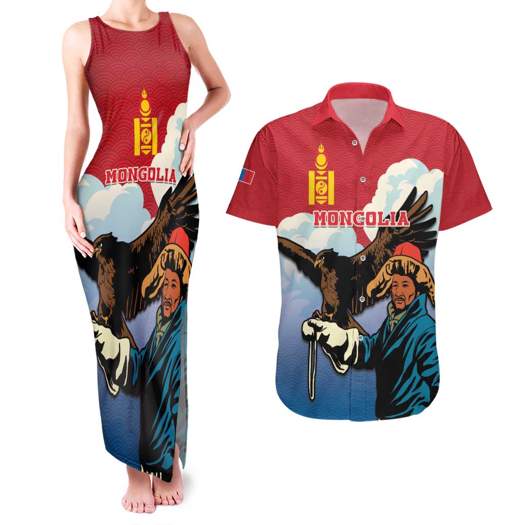 Personalised Mongolia Couples Matching Tank Maxi Dress and Hawaiian Shirt Eagle Hunters - Wonder Print Shop