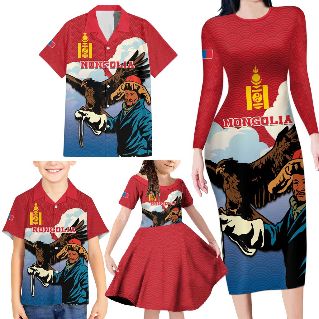 Personalised Mongolia Family Matching Long Sleeve Bodycon Dress and Hawaiian Shirt Eagle Hunters - Wonder Print Shop