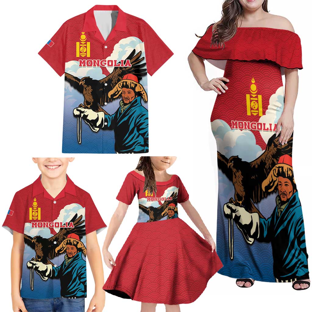 Personalised Mongolia Family Matching Off Shoulder Maxi Dress and Hawaiian Shirt Eagle Hunters - Wonder Print Shop