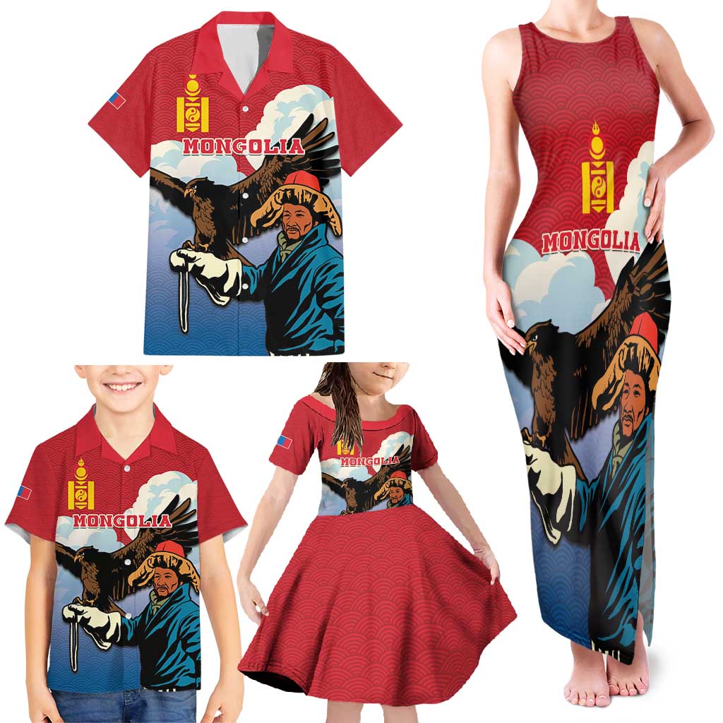 Personalised Mongolia Family Matching Tank Maxi Dress and Hawaiian Shirt Eagle Hunters - Wonder Print Shop