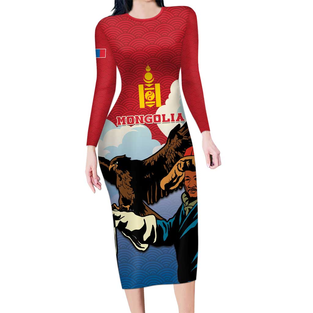 Personalised Mongolia Long Sleeve Bodycon Dress Eagle Hunters - Wonder Print Shop