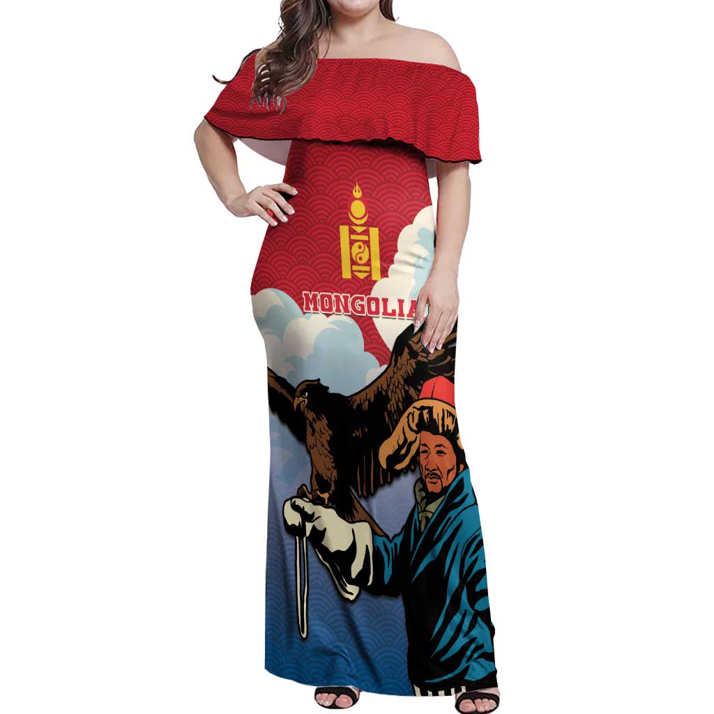 Personalised Mongolia Off Shoulder Maxi Dress Eagle Hunters - Wonder Print Shop