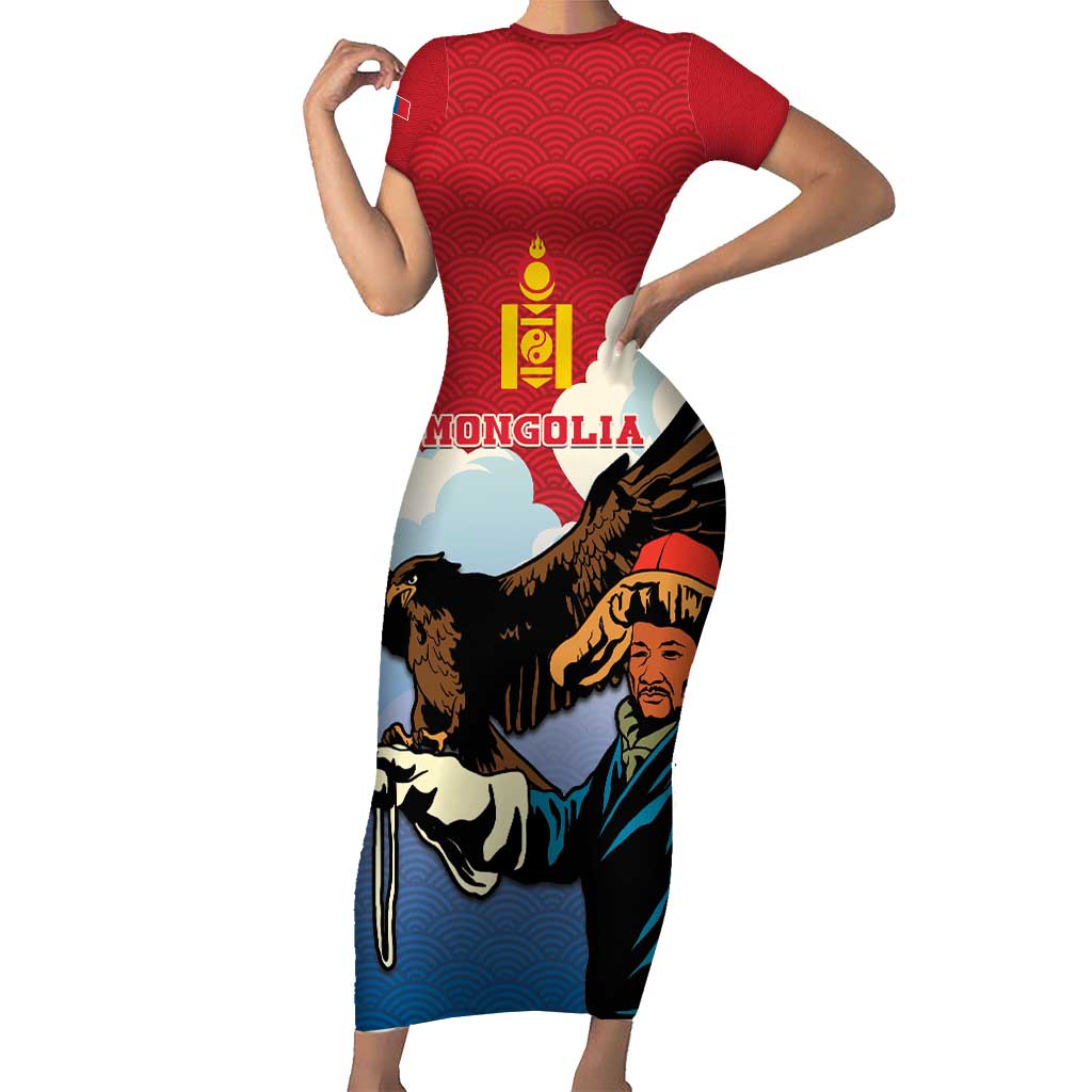 Personalised Mongolia Short Sleeve Bodycon Dress Eagle Hunters - Wonder Print Shop