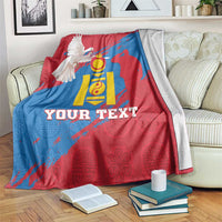 Mongolia independence day blanket, red and blue coat-of-arms with dove, Your Text