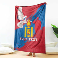 Mongolia independence day blanket hanging display, red and blue dove coat-of-arms, Your Text