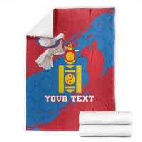 Folded Mongolia independence day blanket set, red and blue dove coat-of-arms, Your Text