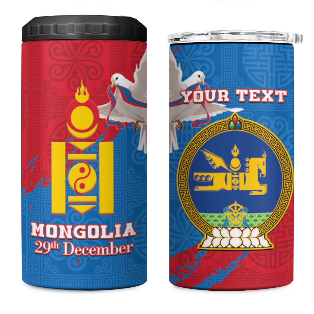 Personalised Mongolia Independence Day 4 in 1 Can Cooler Tumbler Coat Of Arms - Mongolia Folk Pattern - Wonder Print Shop