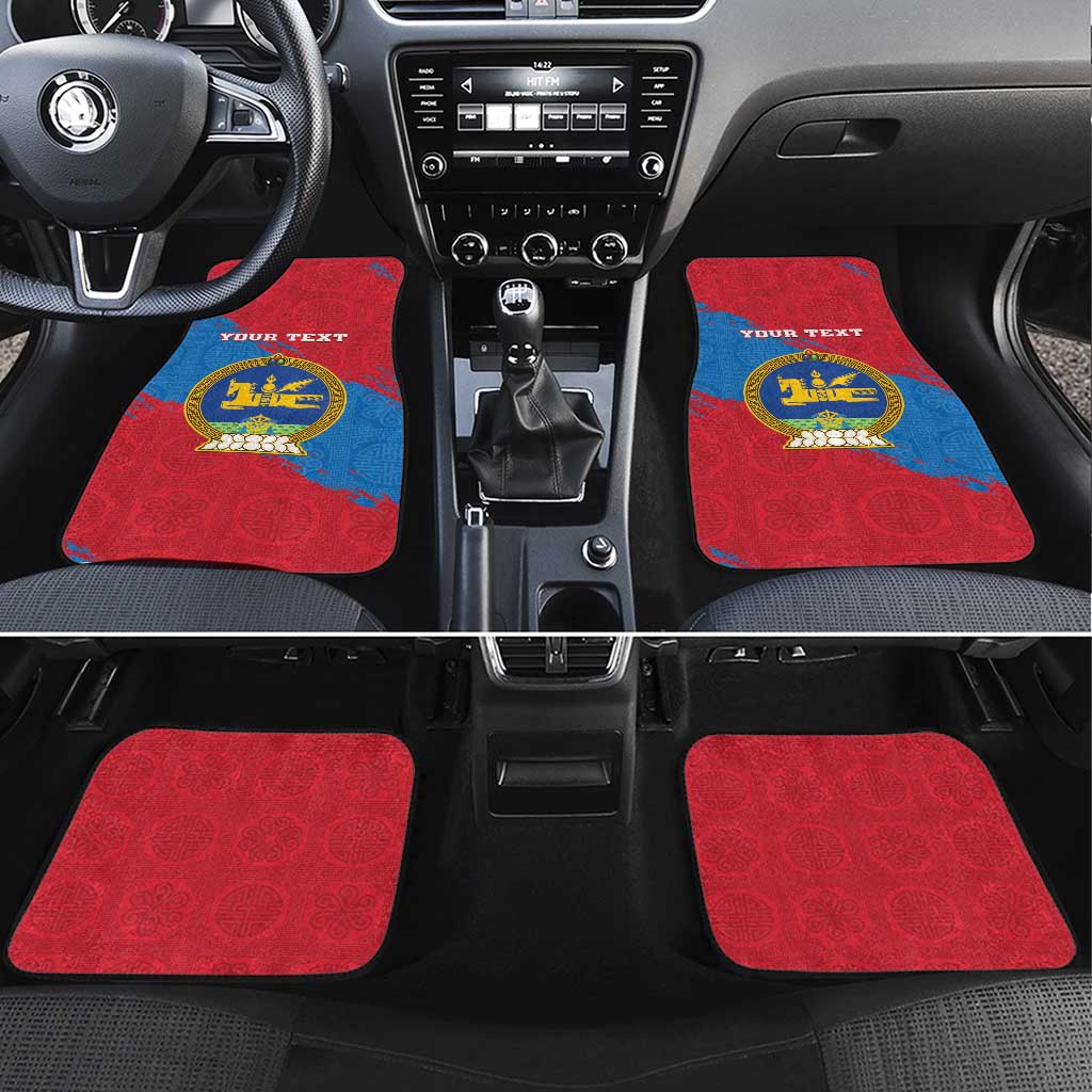 Personalised Mongolia Independence Day Car Mats Coat Of Arms - Mongolia Folk Pattern - Wonder Print Shop