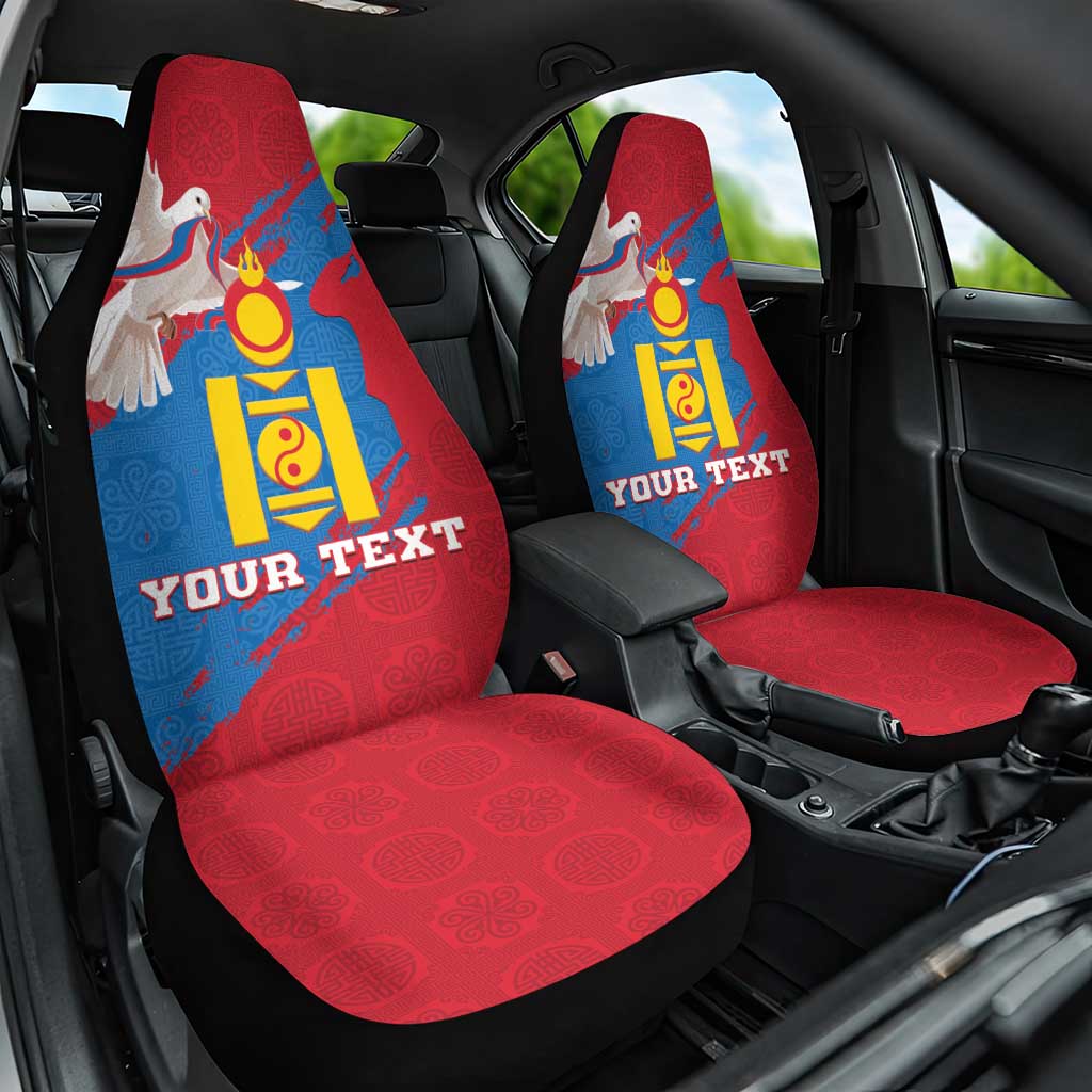 Personalised Mongolia Independence Day Car Seat Cover Coat Of Arms - Mongolia Folk Pattern - Wonder Print Shop