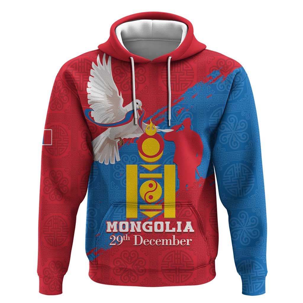 Personalised Mongolia Independence Day Hoodie Coat Of Arms - Mongolia Folk Pattern - Wonder Print Shop