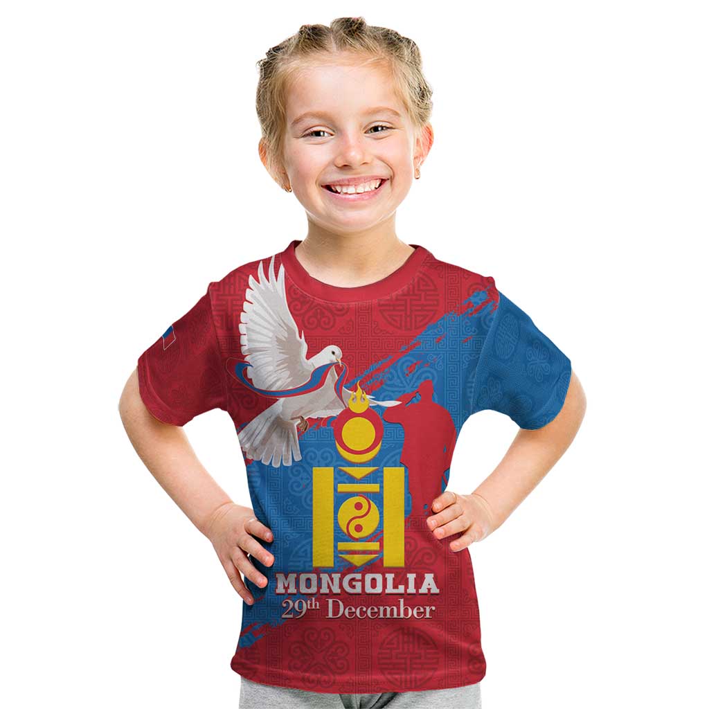 Personalised Mongolia Independence Day Kid T Shirt Coat Of Arms - Mongolia Folk Pattern - Wonder Print Shop