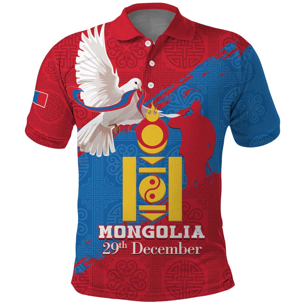 Personalised Mongolia Independence Day Polo Shirt Coat Of Arms - Mongolia Folk Pattern - Wonder Print Shop