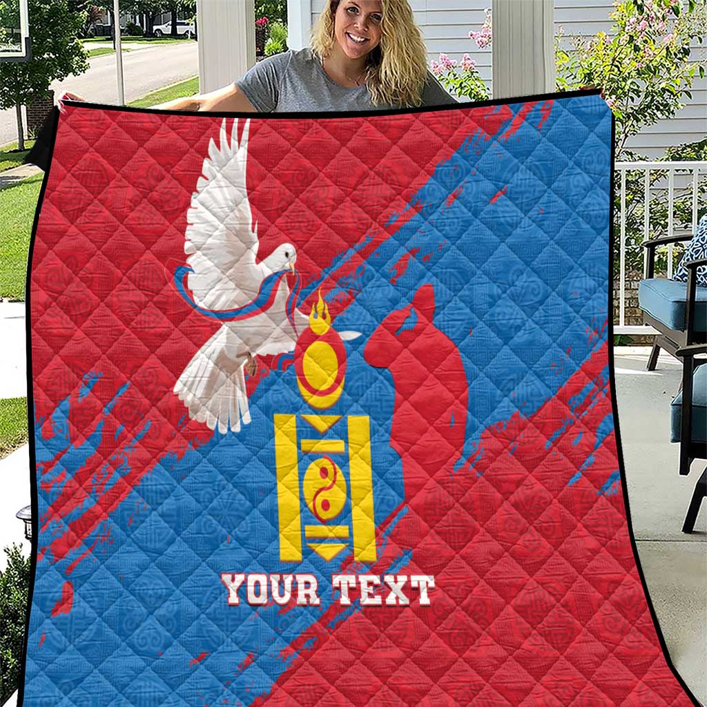 Personalised Mongolia Independence Day Quilt Coat Of Arms - Mongolia Folk Pattern - Wonder Print Shop