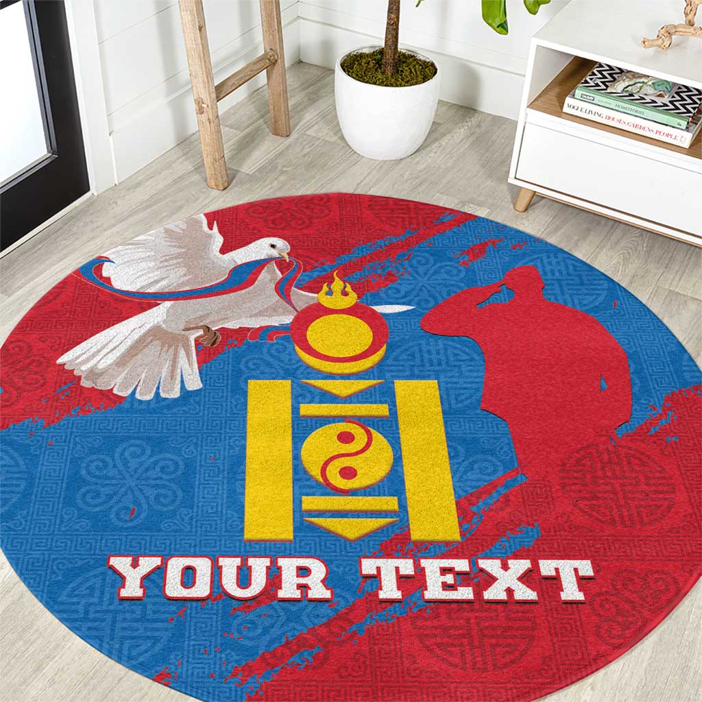 Personalised Mongolia Independence Day Round Carpet Coat Of Arms - Mongolia Folk Pattern