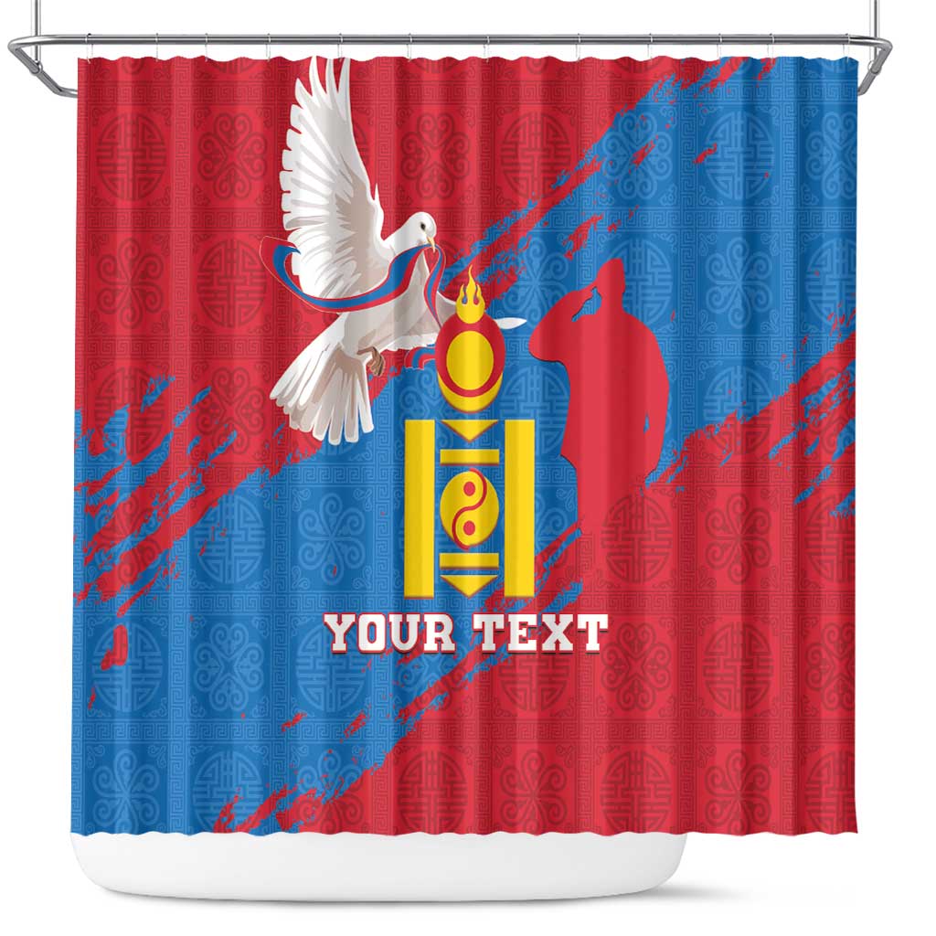 Personalised Mongolia Independence Day Shower Curtain Coat Of Arms - Mongolia Folk Pattern