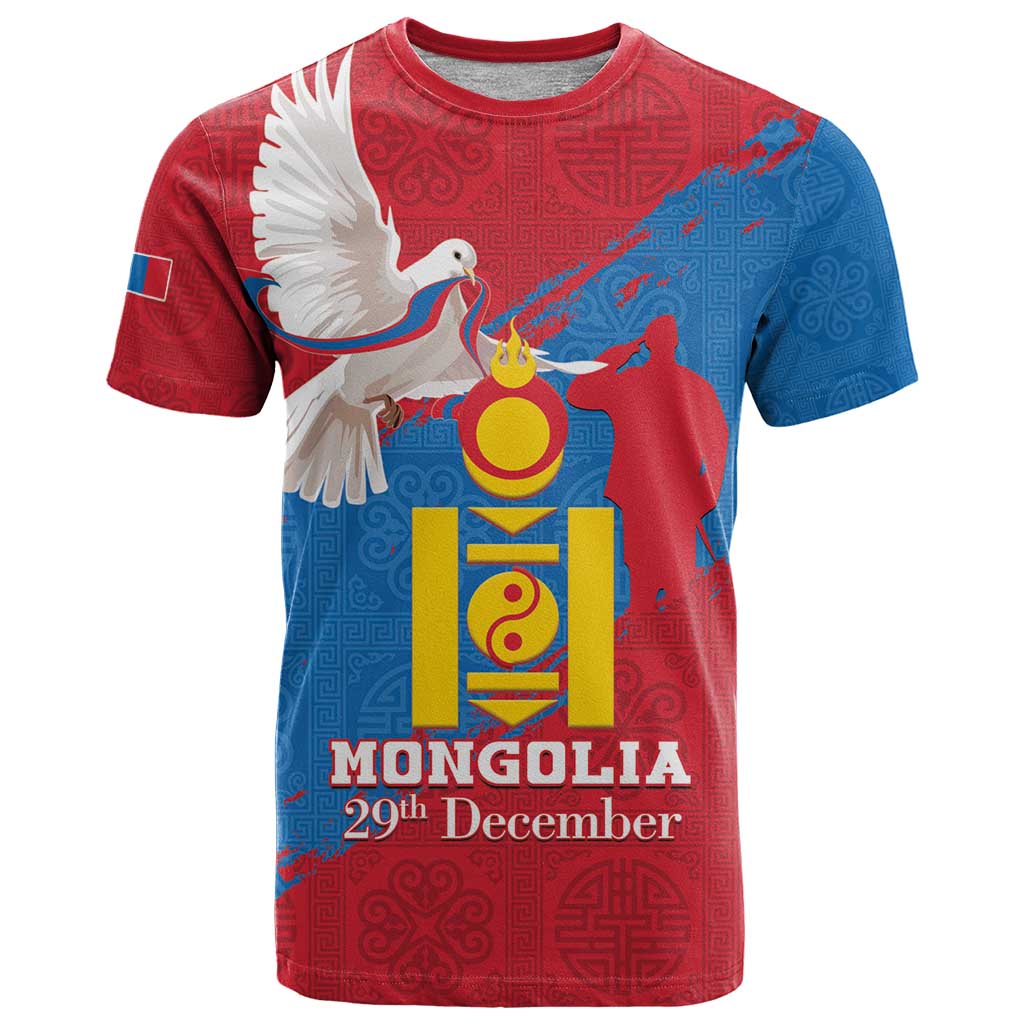 Personalised Mongolia Independence Day T Shirt Coat Of Arms - Mongolia Folk Pattern - Wonder Print Shop