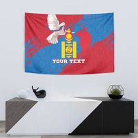 Personalized Mongolia Independence Day tapestry with red-blue pattern, dove and yellow emblem