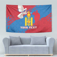 Personalized Mongolia Independence Day wall tapestry in red and blue, dove and coat-of-arms emblem
