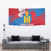 Personalized Mongolia Independence Day tapestry with red and blue design, dove above custom text