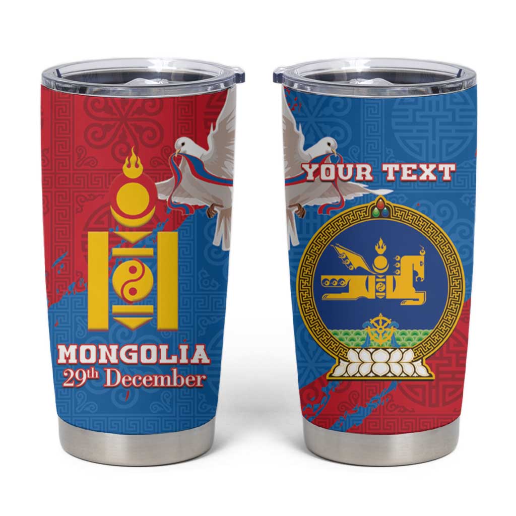 Personalised Mongolia Independence Day Tumbler Cup Coat Of Arms - Mongolia Folk Pattern - Wonder Print Shop