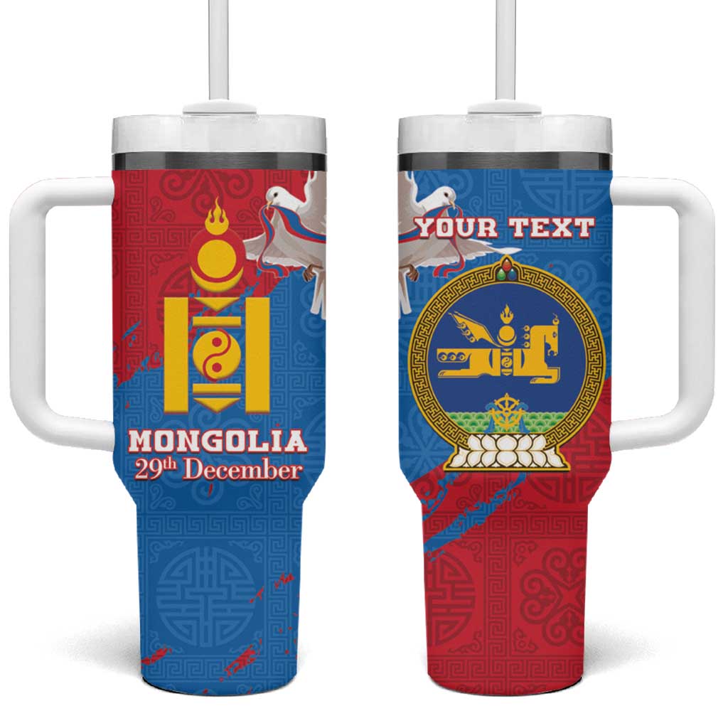 Personalised Mongolia Independence Day Tumbler With Handle Coat Of Arms - Mongolia Folk Pattern - Wonder Print Shop