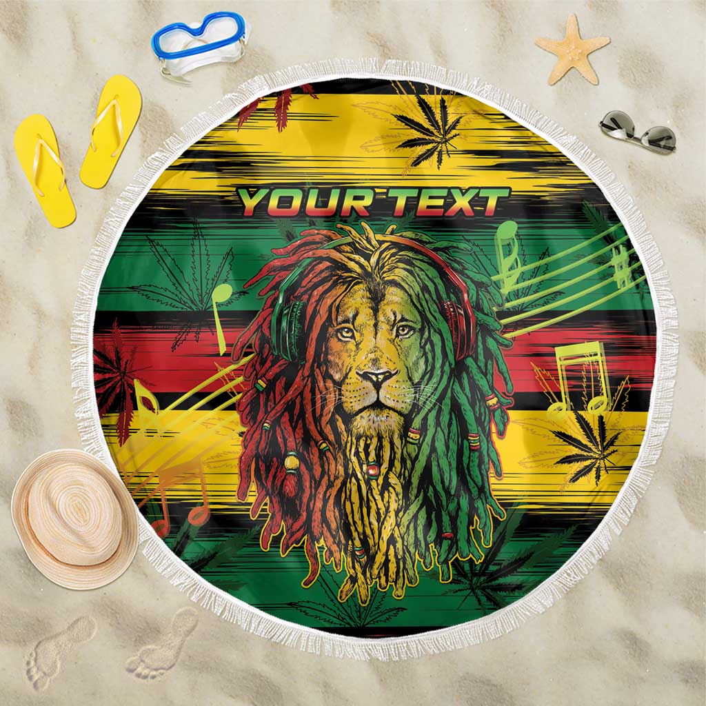 Personalised Rastafarian Lion Beach Blanket Cannabis Leaf Pattern - Wonder Print Shop