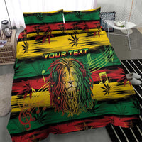Rasta-style lion bedding set with cannabis leaf design stripes and “YOUR TEXT”