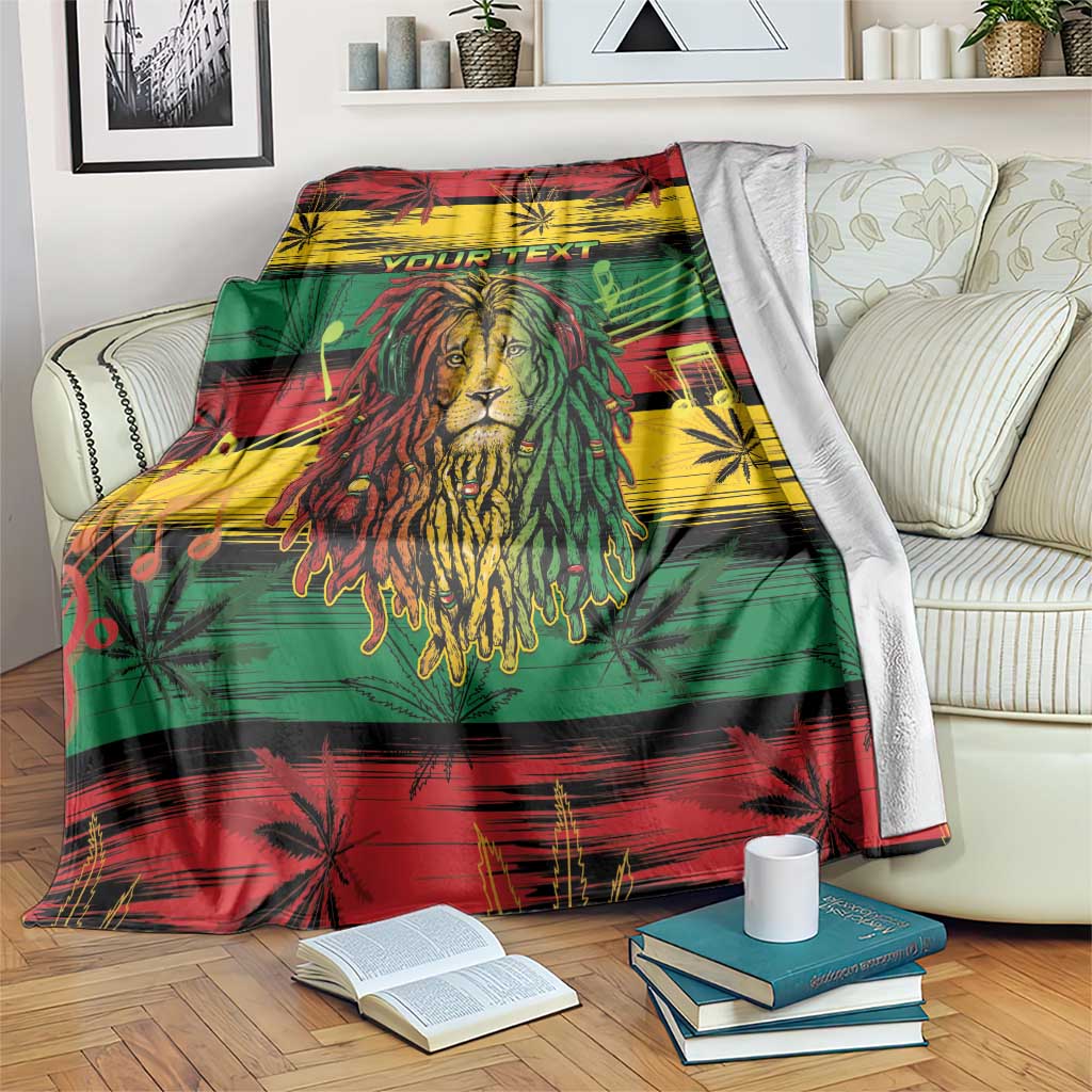 Rastafarian lion blanket with green, red, and yellow stripes and cannabis leaf accents