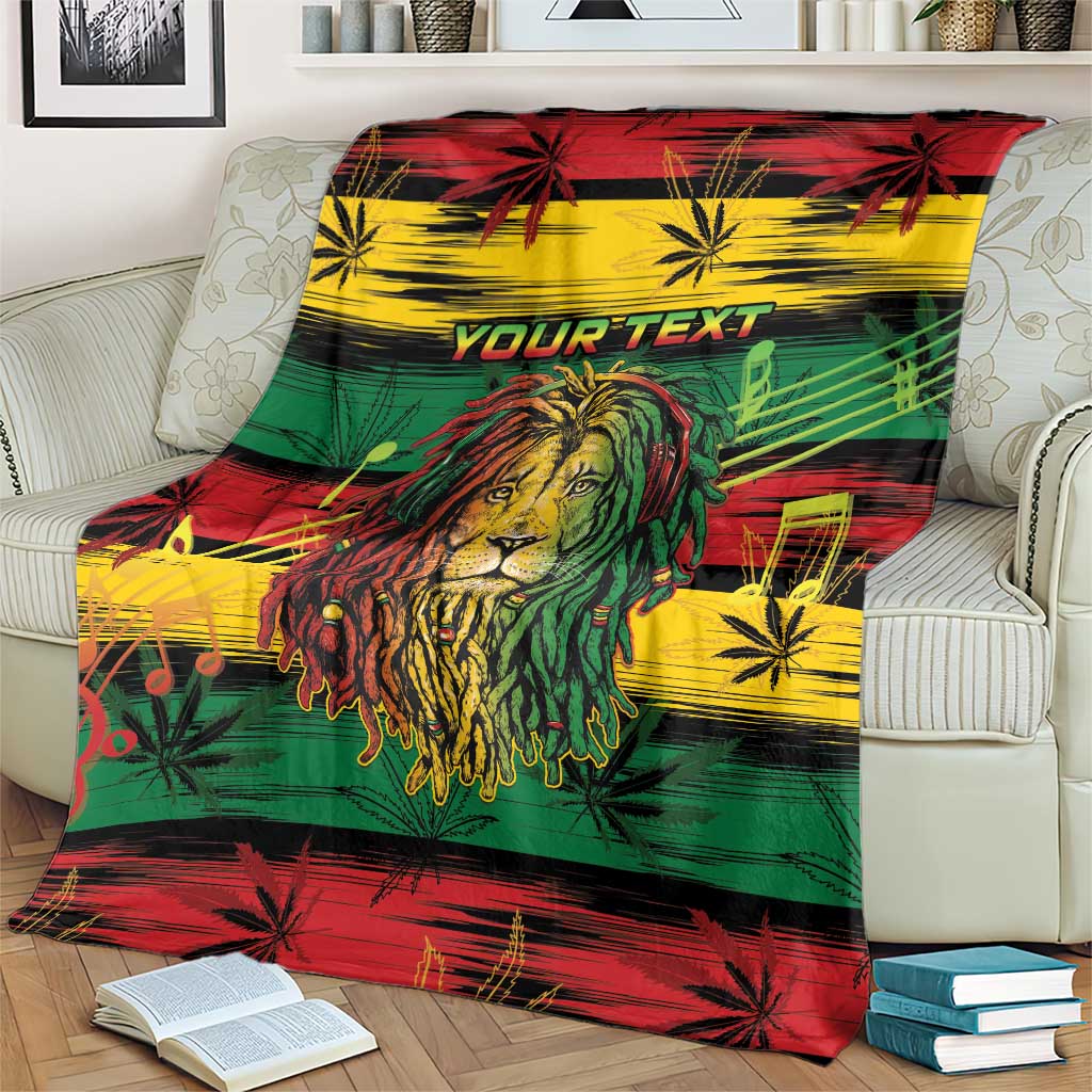 Rastafarian lion blanket folded on chair, featuring lion portrait and red-yellow-green stripes