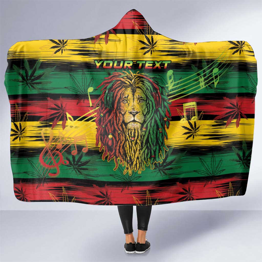 Personalised Rastafarian Lion Hooded Blanket Cannabis Leaf Pattern