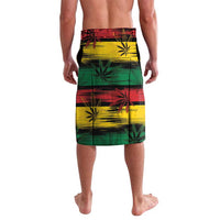 Men's sarong skirt with red, yellow, green plaid and cannabis leaf pattern