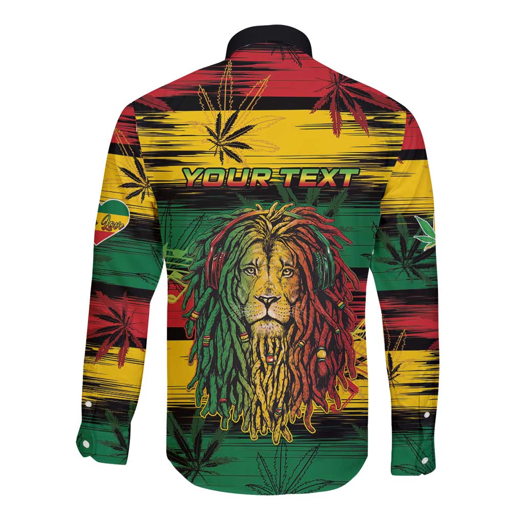 Multicolor long sleeve button shirt back with lion graphic and palm leaf pattern, YOUR TEXT