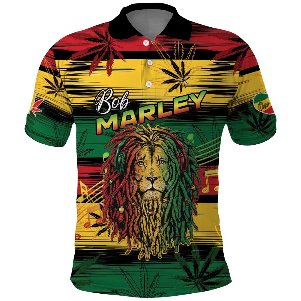 Personalised Rastafarian Lion Polo Shirt Cannabis Leaf Pattern