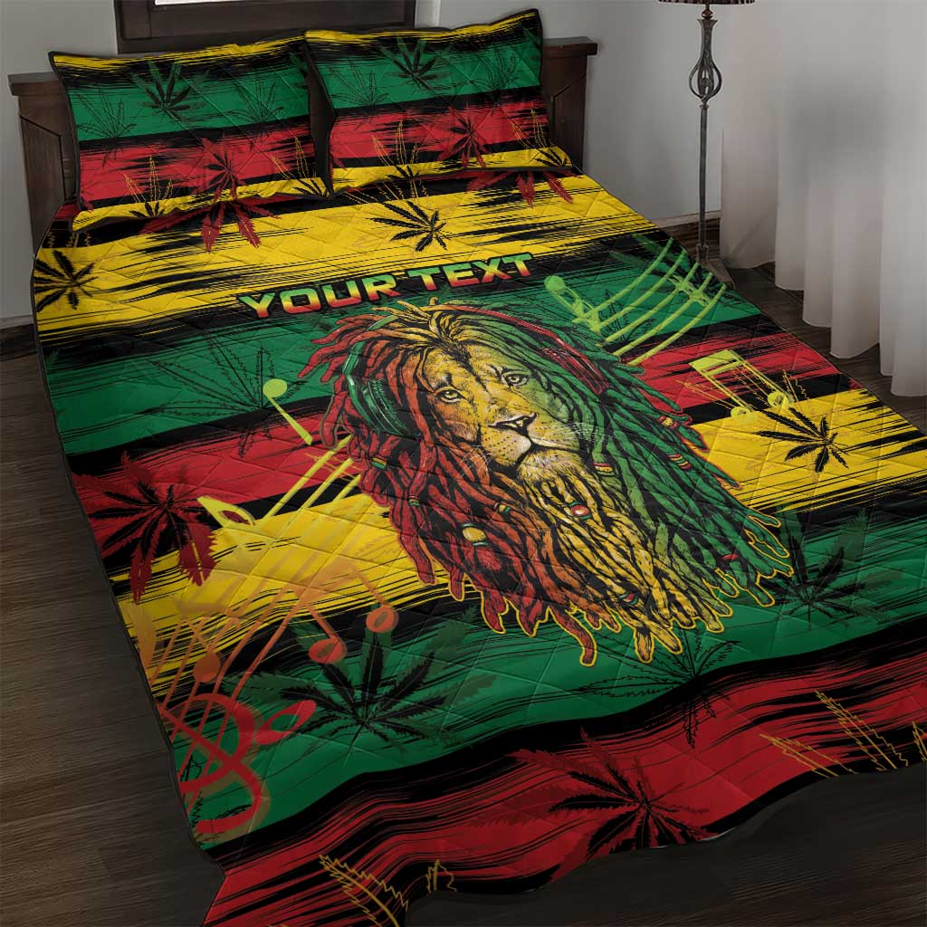 Personalised Rastafarian Lion Quilt Bed Set Cannabis Leaf Pattern - Wonder Print Shop