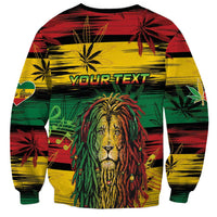 Unisex crewneck sweatshirt, black collar and cuffs, YOUR TEXT with lion tropical print