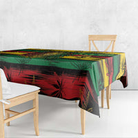 Rectangular tablecloth with bold green, red, and yellow cannabis leaf pattern