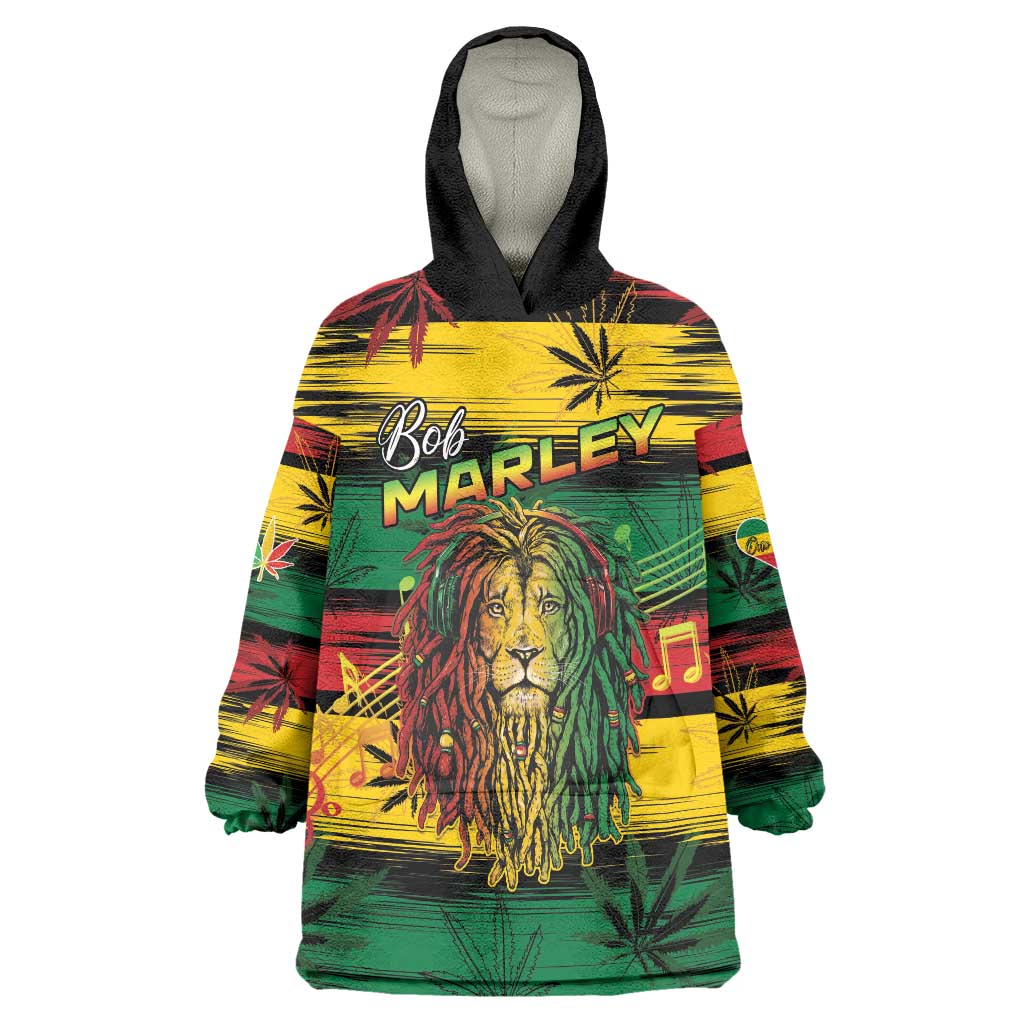 Personalised Rastafarian Lion Wearable Blanket Hoodie Cannabis Leaf Pattern - Wonder Print Shop