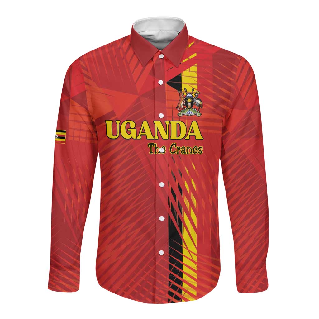 Custom Uganda Football Long Sleeve Button Shirt Go Champions Cranes - Wonder Print Shop