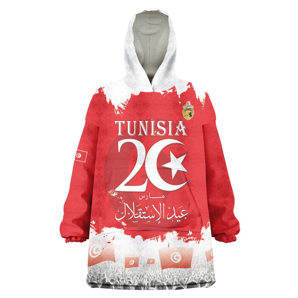 Personalised Tunisia Independence Day Wearable Blanket Hoodie 69th Anniversary - Flag Map - Wonder Print Shop