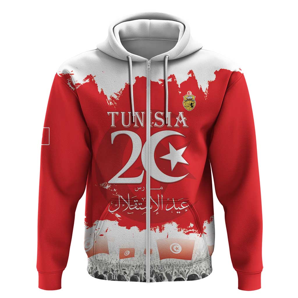 Personalised Tunisia Independence Day Zip Hoodie 69th Anniversary - Flag Map - Wonder Print Shop