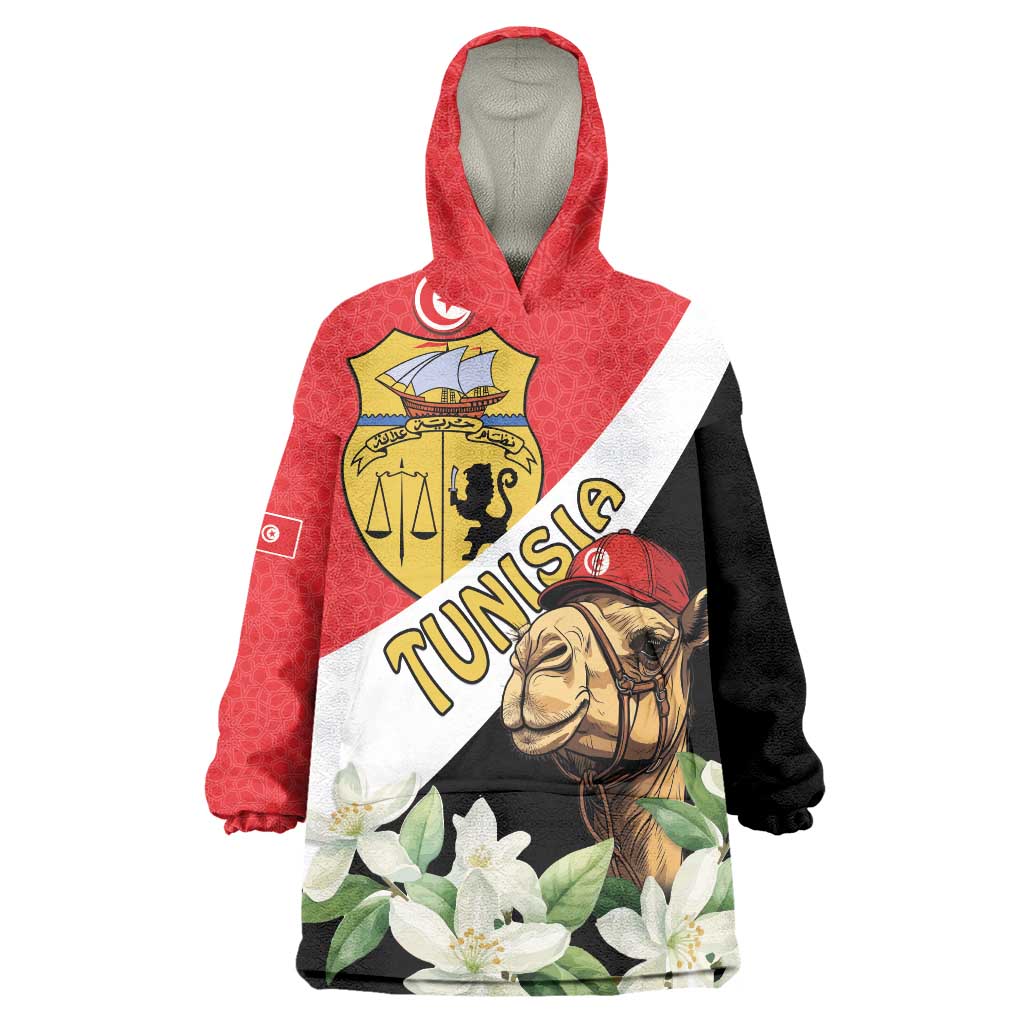 Personalised Tunisia Wearable Blanket Hoodie Camelus Dromedarius With Jasmine - Wonder Print Shop