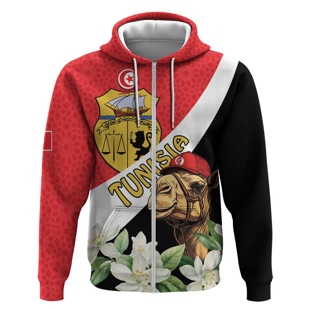 Personalised Tunisia Zip Hoodie Camelus Dromedarius With Jasmine - Wonder Print Shop