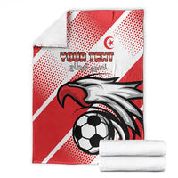 Tunisia football blanket with red-white eagle mascot, soccer ball, and YOUR TEXT on white