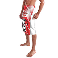 Custom football lavalava, red and white front panel with eagle mascot, soccer ball, and number 15