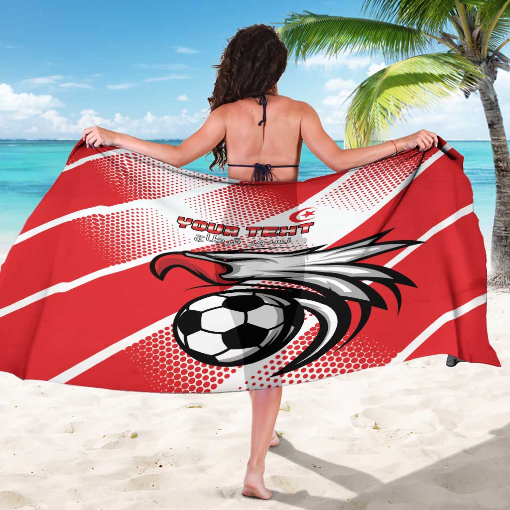Red and white football sarong draped back view with eagle and soccer ball print