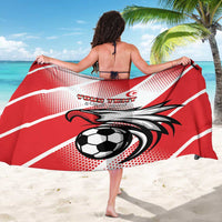 Red and white football sarong draped back view with eagle and soccer ball print
