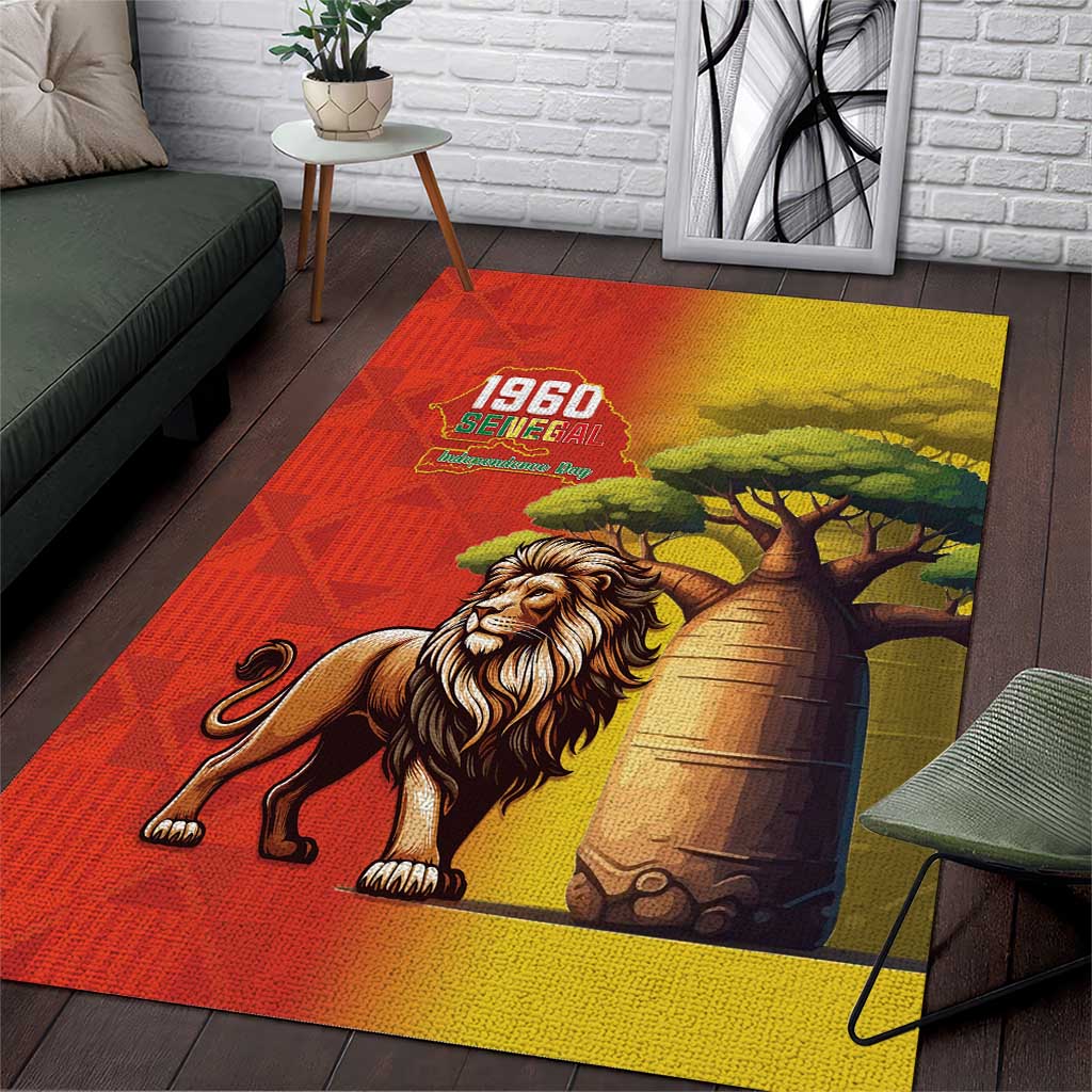 Senegal Independence Day Area Rug Lion With Baobab