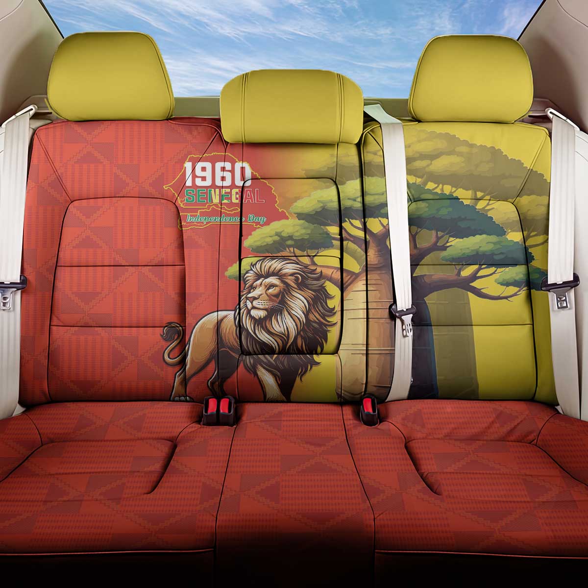 Senegal Independence Day Back Car Seat Cover Lion With Baobab