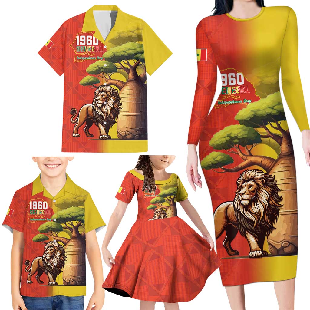 Senegal Independence Day Family Matching Long Sleeve Bodycon Dress and Hawaiian Shirt Lion With Baobab