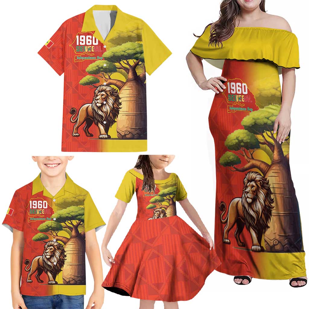 Senegal Independence Day Family Matching Off Shoulder Maxi Dress and Hawaiian Shirt Lion With Baobab